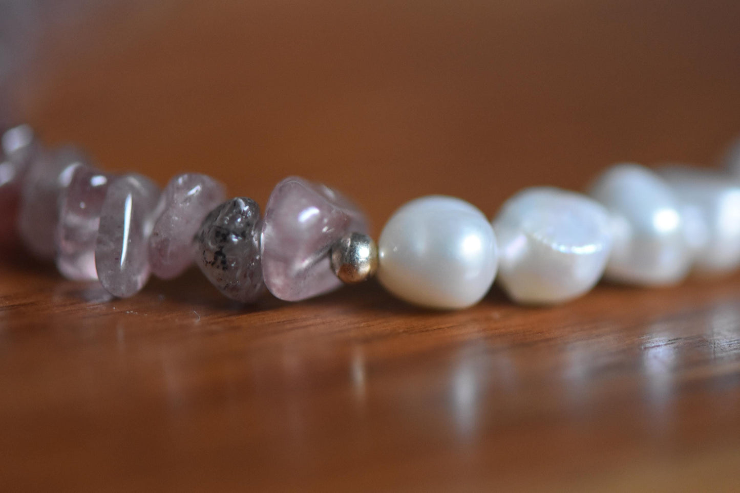 Strawberry Quartz & Freshwater Pearl Necklace - 15” Handmade Gemstone Jewellery