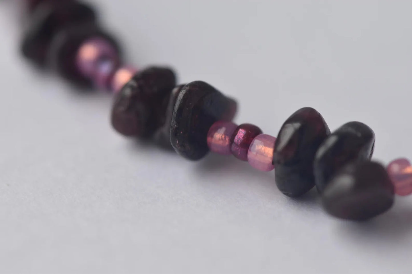 Garnet Chip & Seed Bead Sterling Silver Necklace (15")