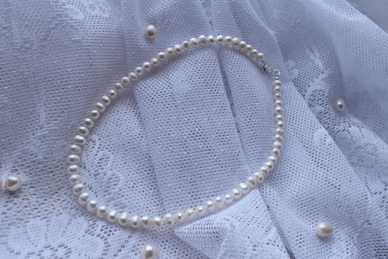 Freshwater Pearl Necklace - Sterling Silver 18" Adjustable Necklace