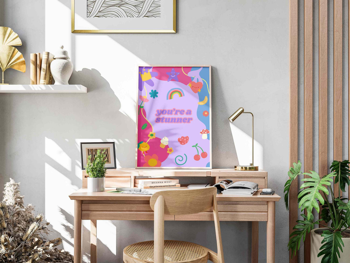 You're a Stunner Playful Sticker-Inspired Digital Wall Print - Fun & Bubbly Purple, Pink, Blue Art - Digital Download