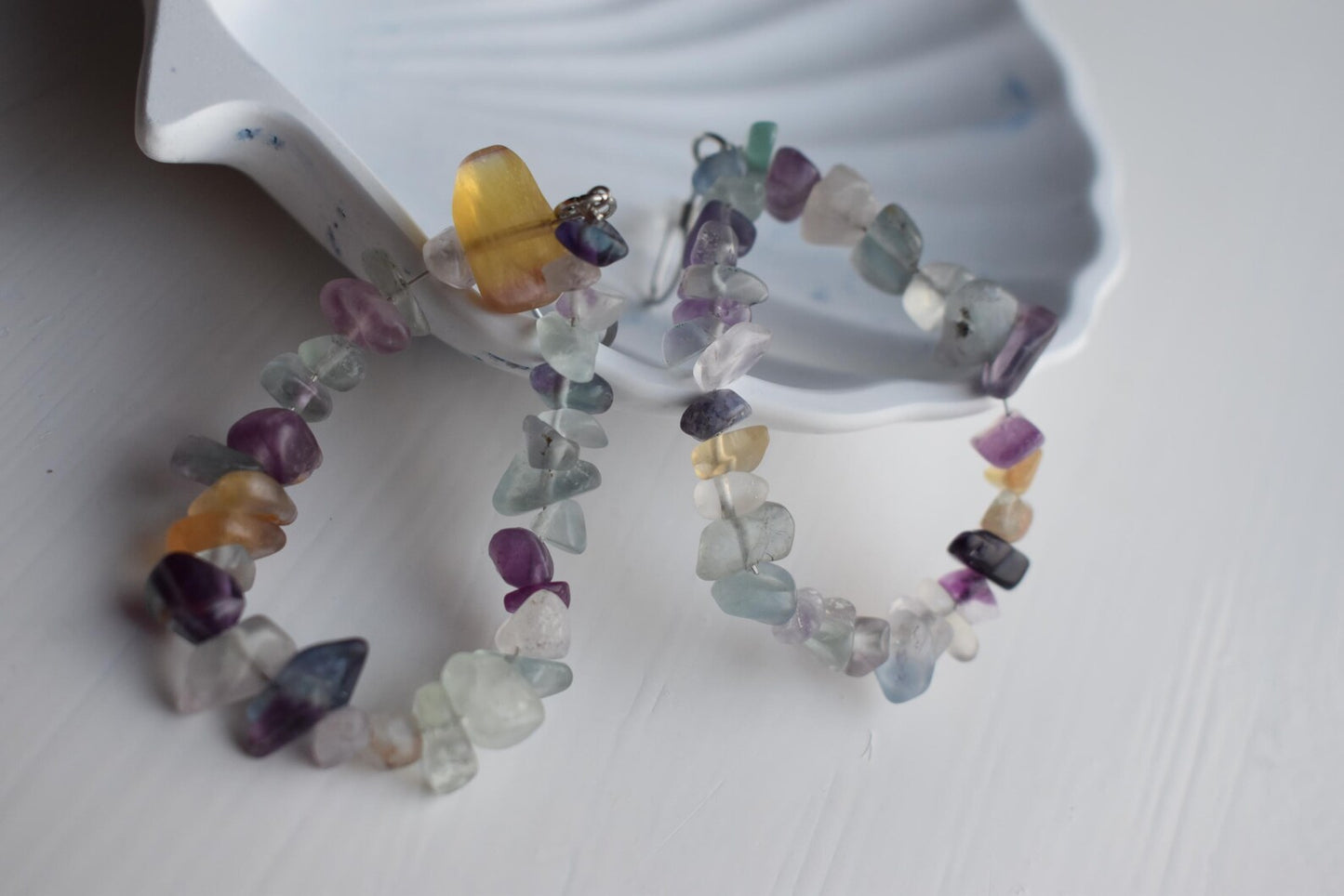Fluorite Chip Long Drop Sterling Silver Earrings