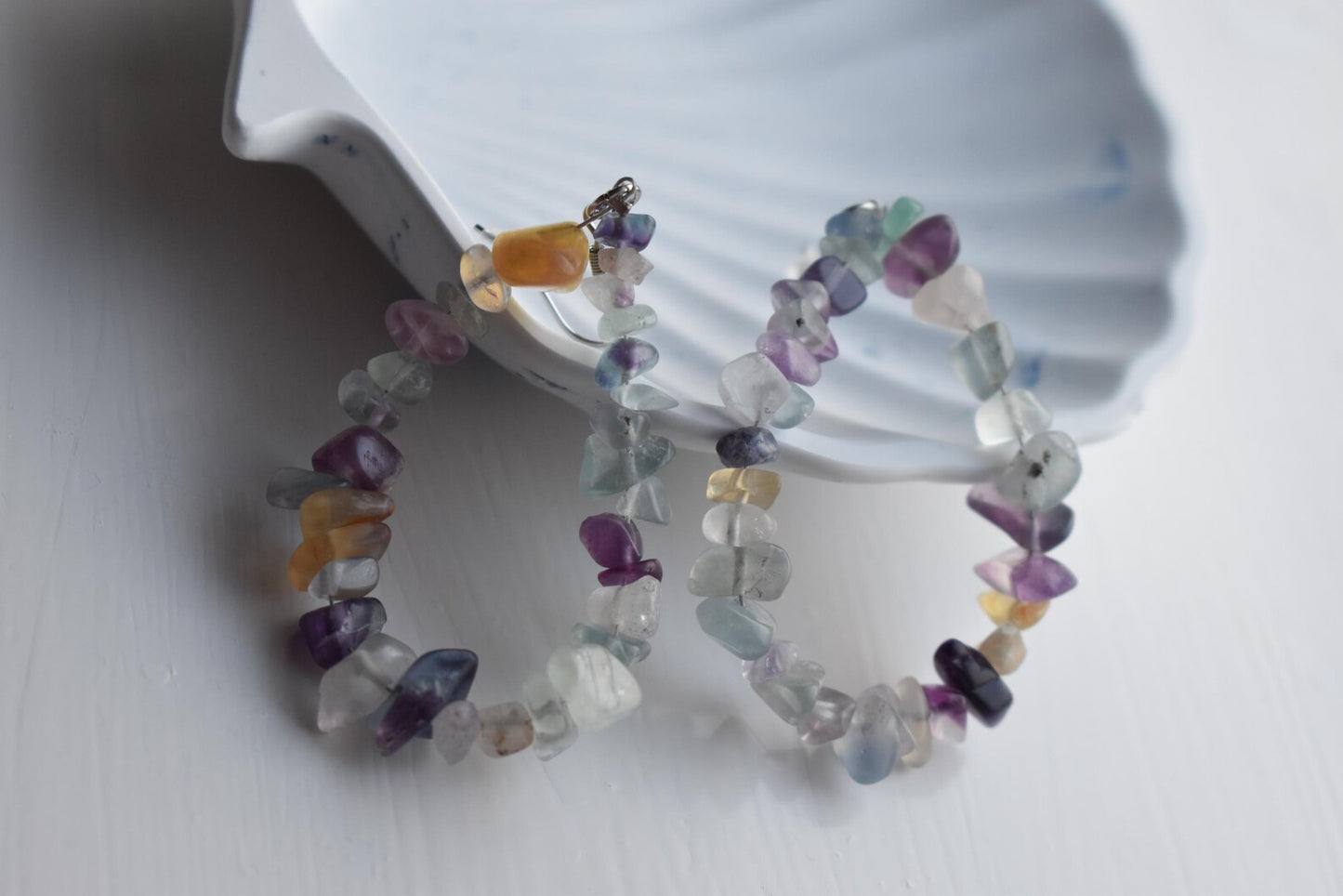Fluorite Chip Long Drop Sterling Silver Earrings