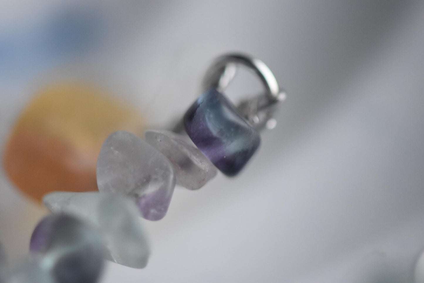 Fluorite Chip Long Drop Sterling Silver Earrings