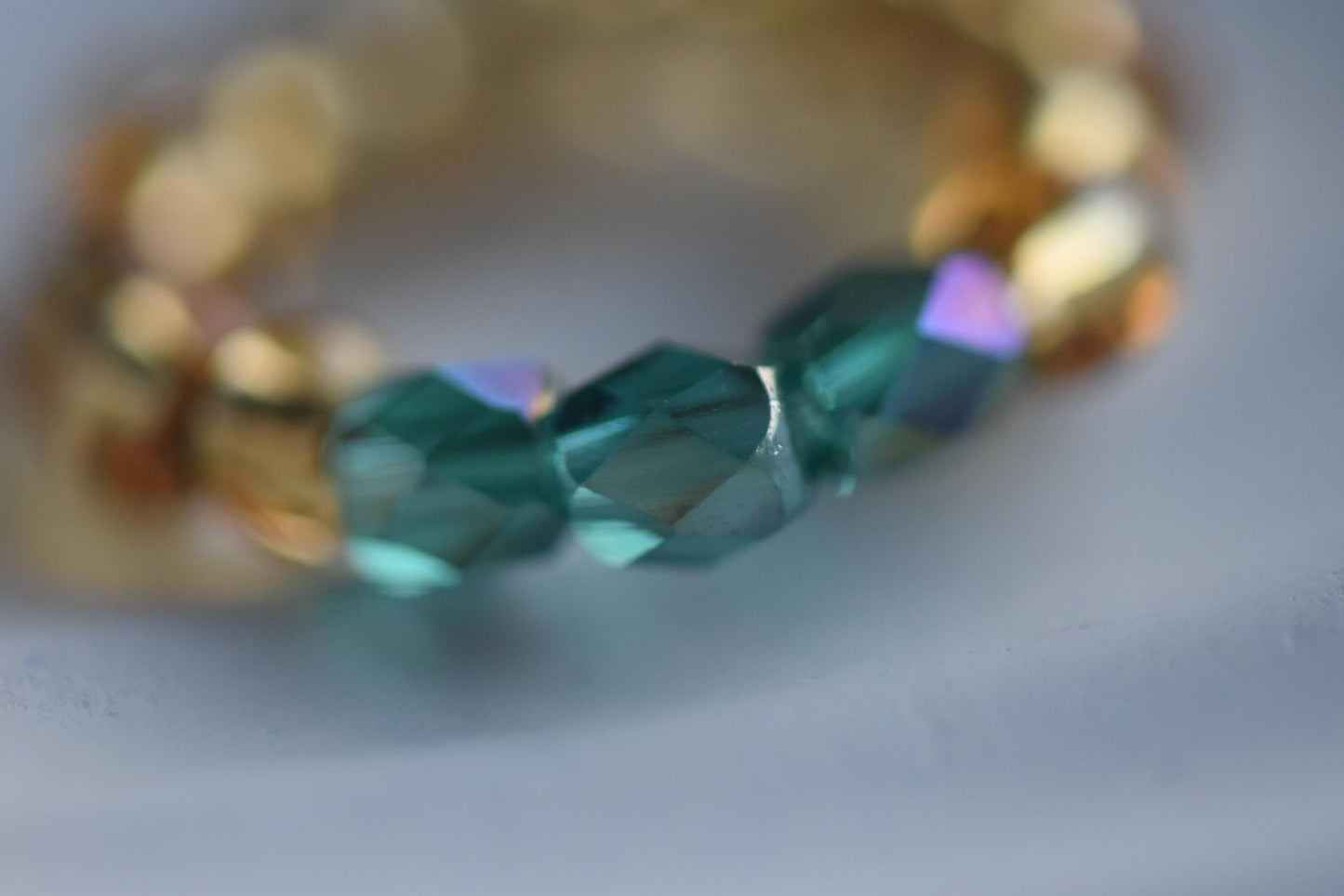 Handmade Two-Ring Bundle - Seed Bead Rings with Pearls & Emerald Glass - Adjustable Fit