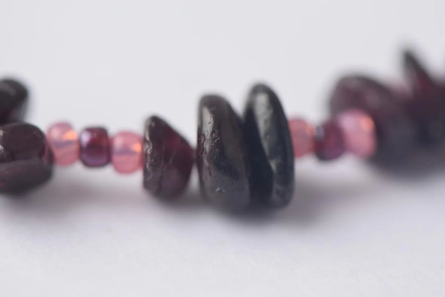 Garnet Chip & Seed Bead Sterling Silver Necklace (15")