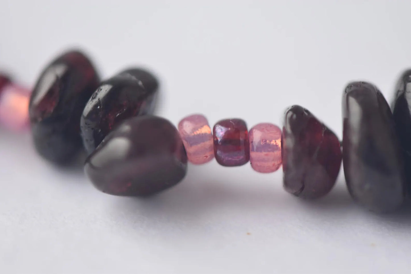 Garnet Chip & Seed Bead Sterling Silver Necklace (15")