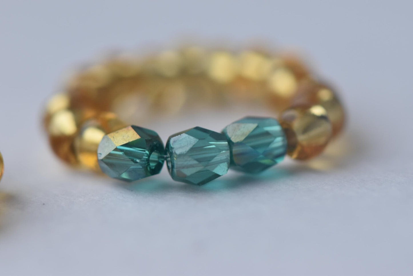 Handmade Two-Ring Bundle - Seed Bead Rings with Pearls & Emerald Glass - Adjustable Fit