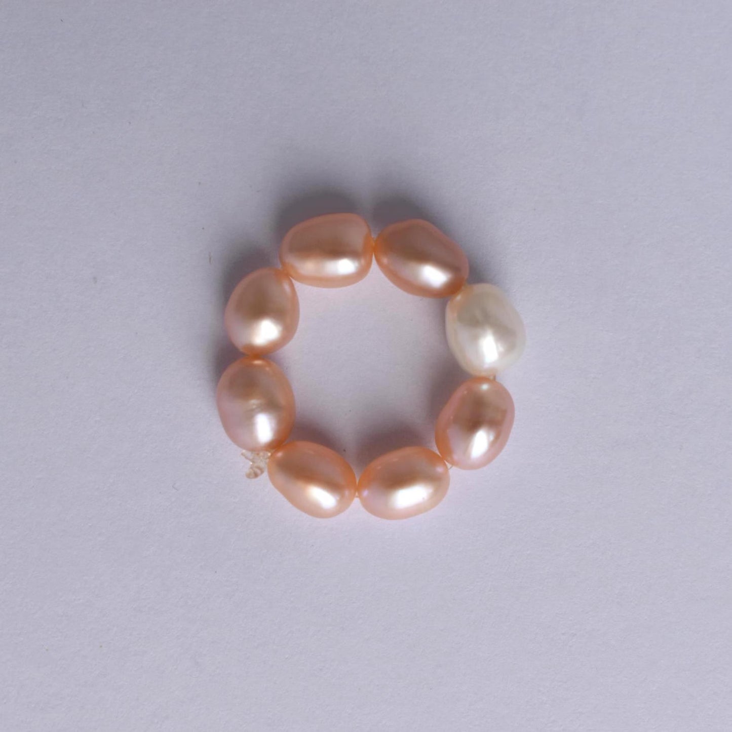 Pale Pink Freshwater Pearl Elastic Ring - Natural Pearls, Minimalist Ring