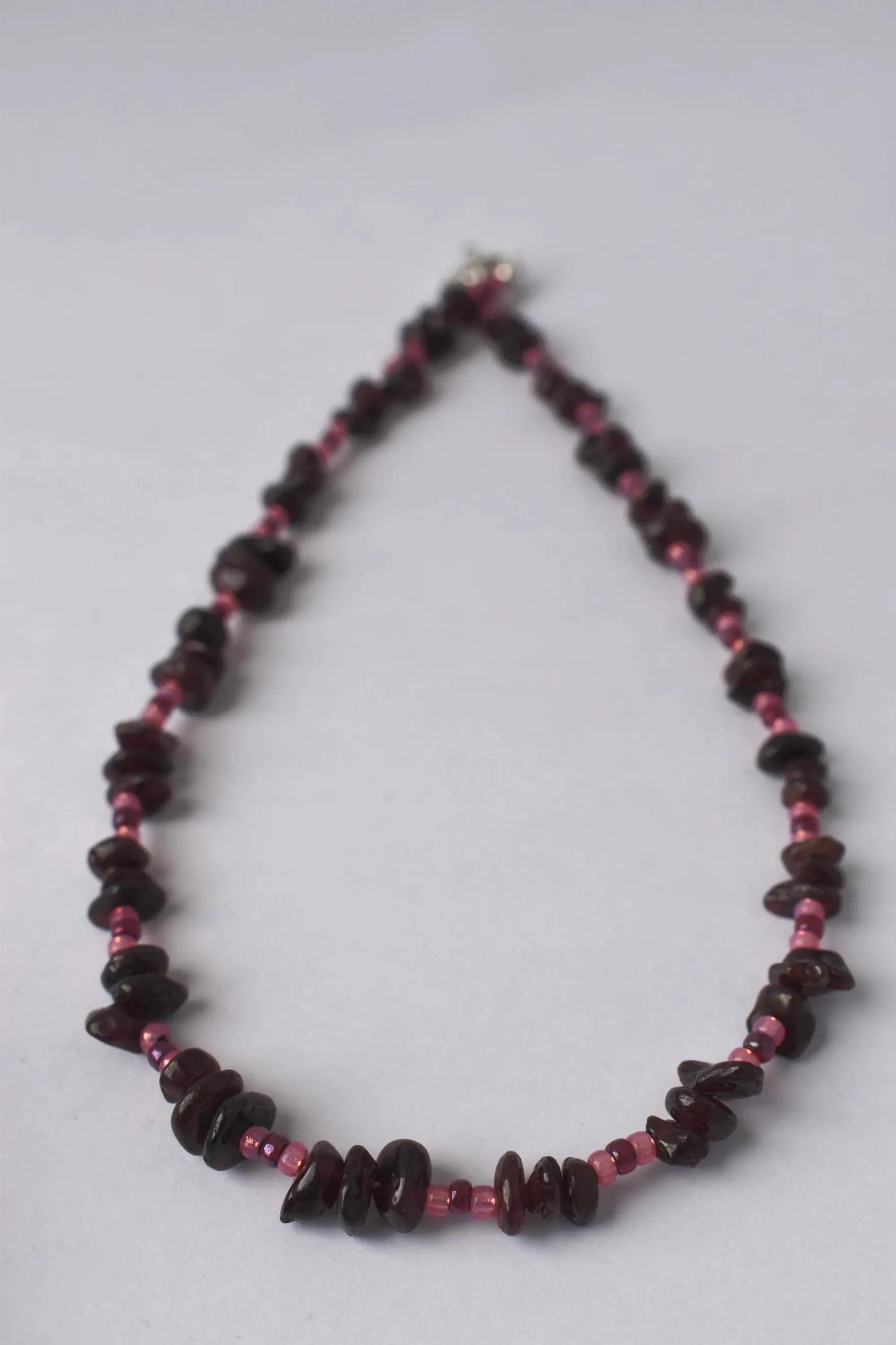 Garnet Chip & Seed Bead Sterling Silver Necklace (15")