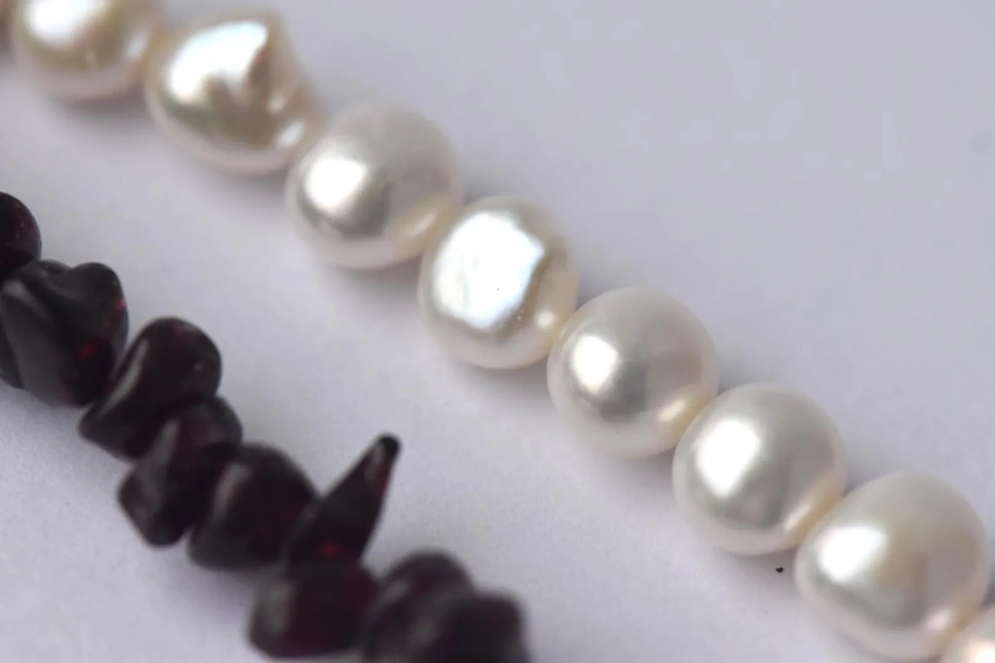 Garnet & Pearl Asymmetrical Sterling Silver Necklace with Cubic Zirconia Pendant