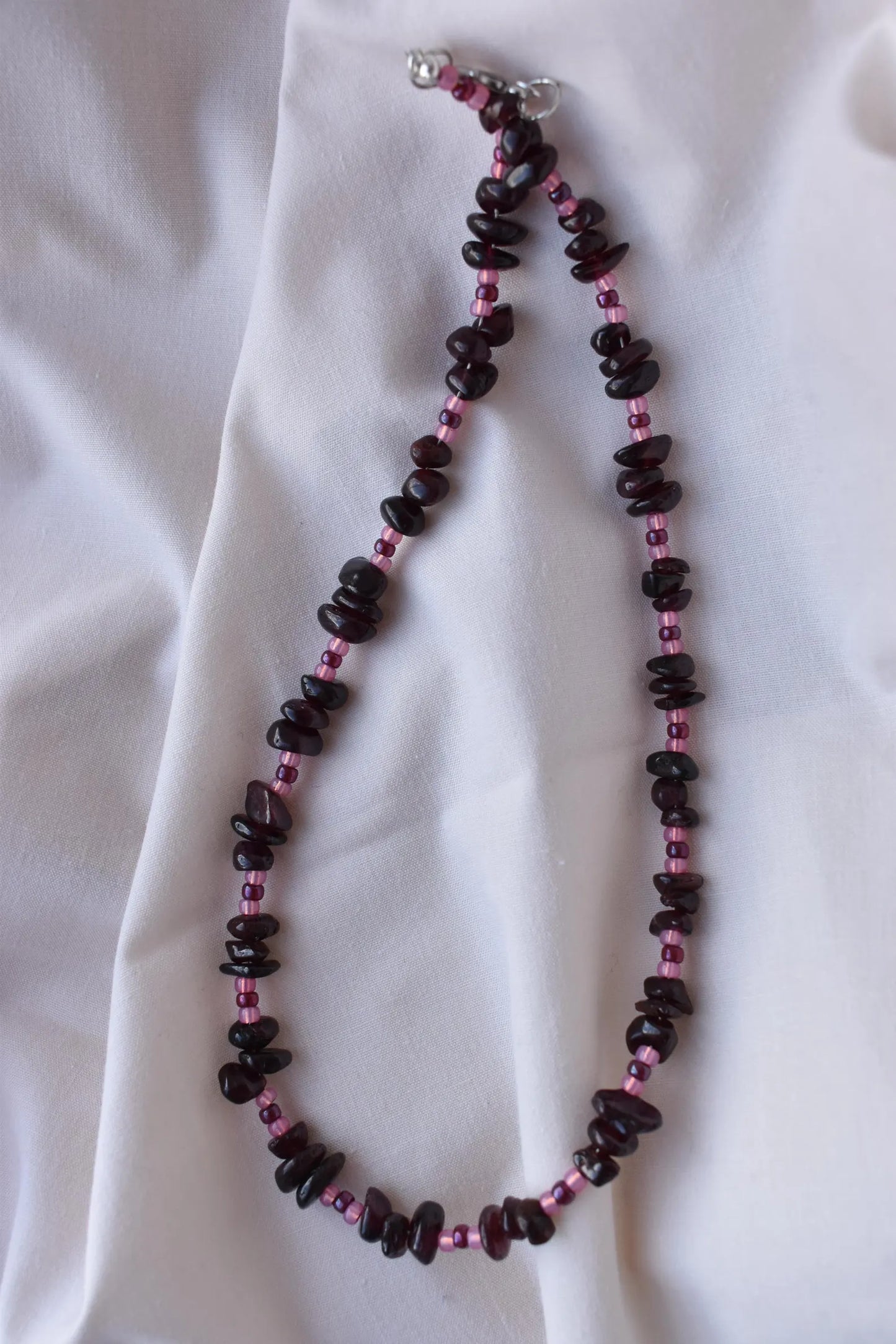 Garnet Chip & Seed Bead Sterling Silver Necklace (15")