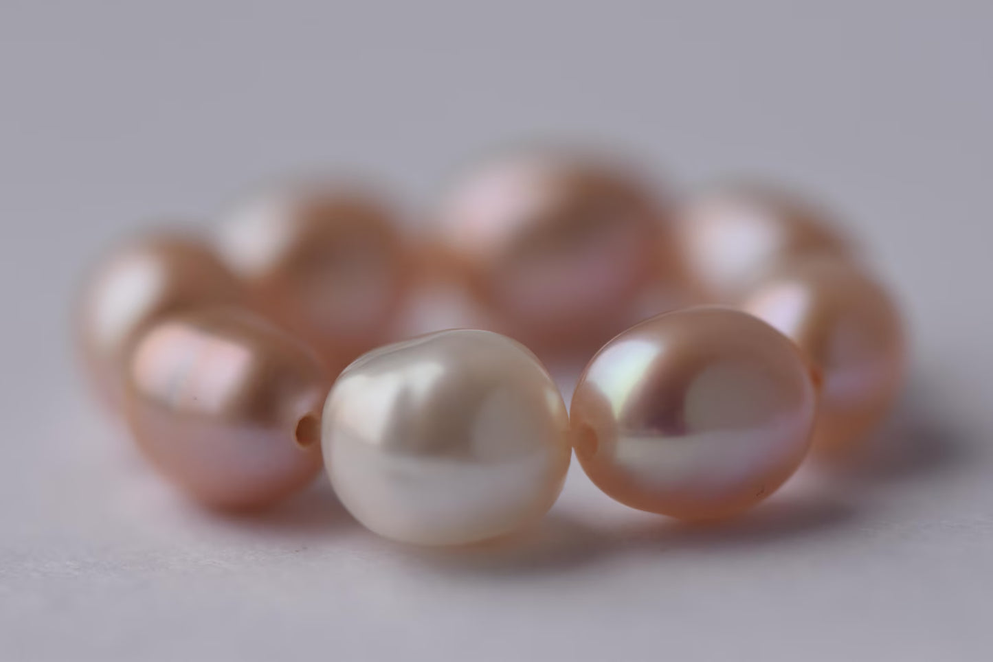 Pale Pink Freshwater Pearl Elastic Ring - Natural Pearls, Minimalist Ring