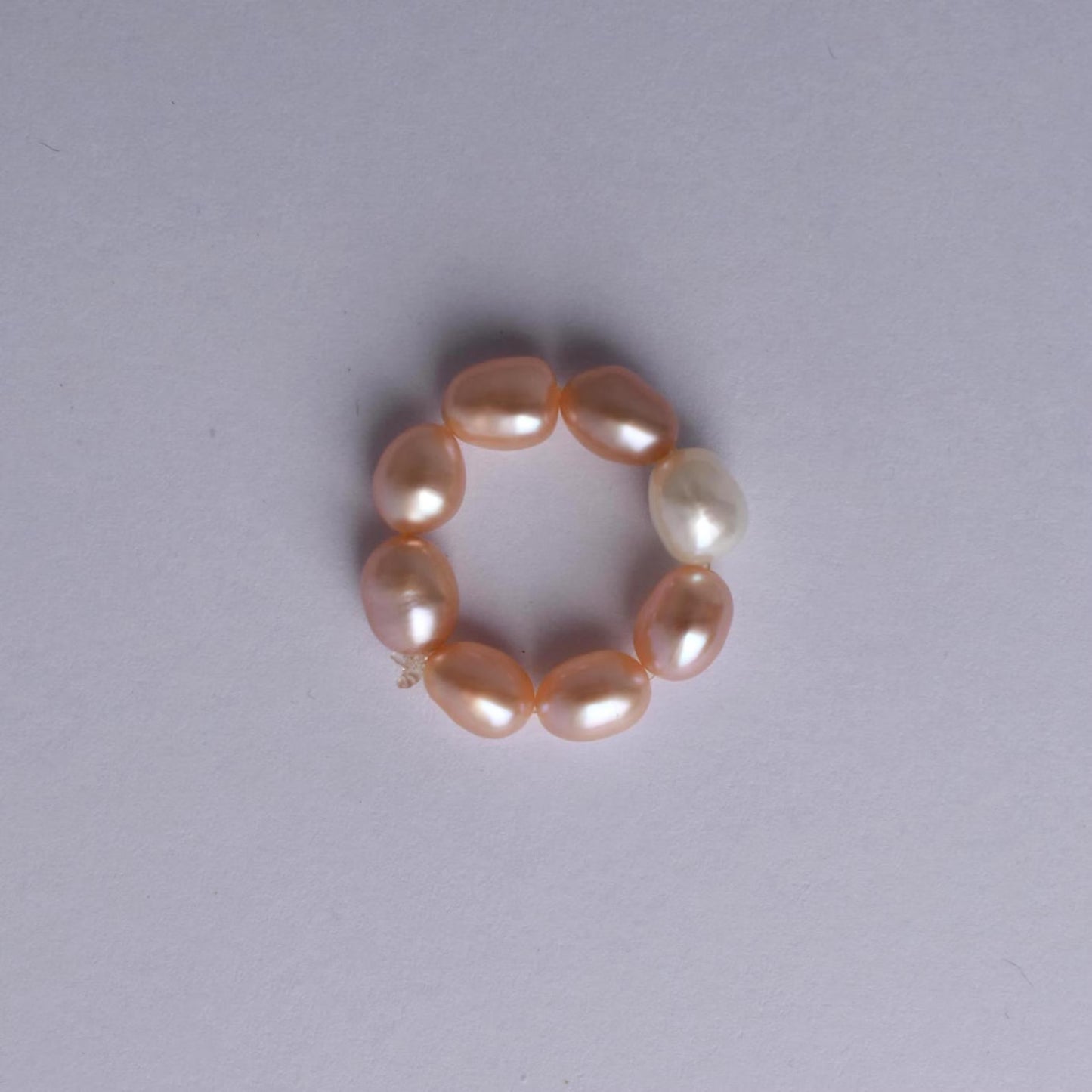 Pale Pink Freshwater Pearl Elastic Ring - Natural Pearls, Minimalist Ring