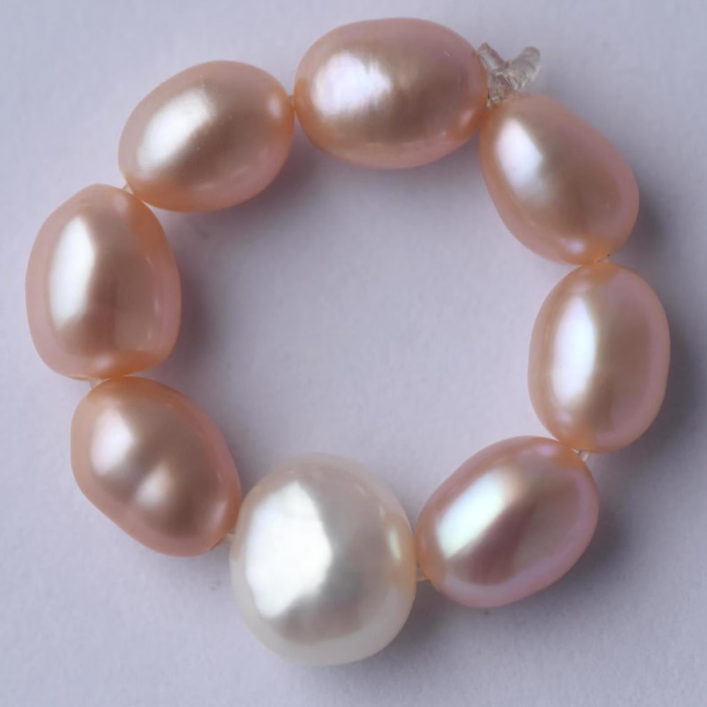 Pale Pink Freshwater Pearl Elastic Ring - Natural Pearls, Minimalist Ring