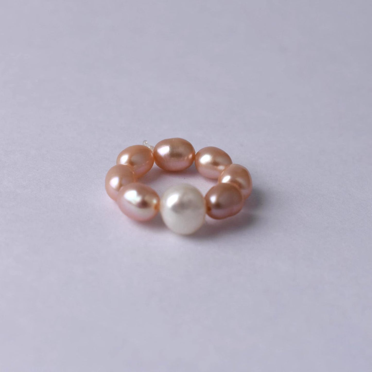 Pale Pink Freshwater Pearl Elastic Ring - Natural Pearls, Minimalist Ring
