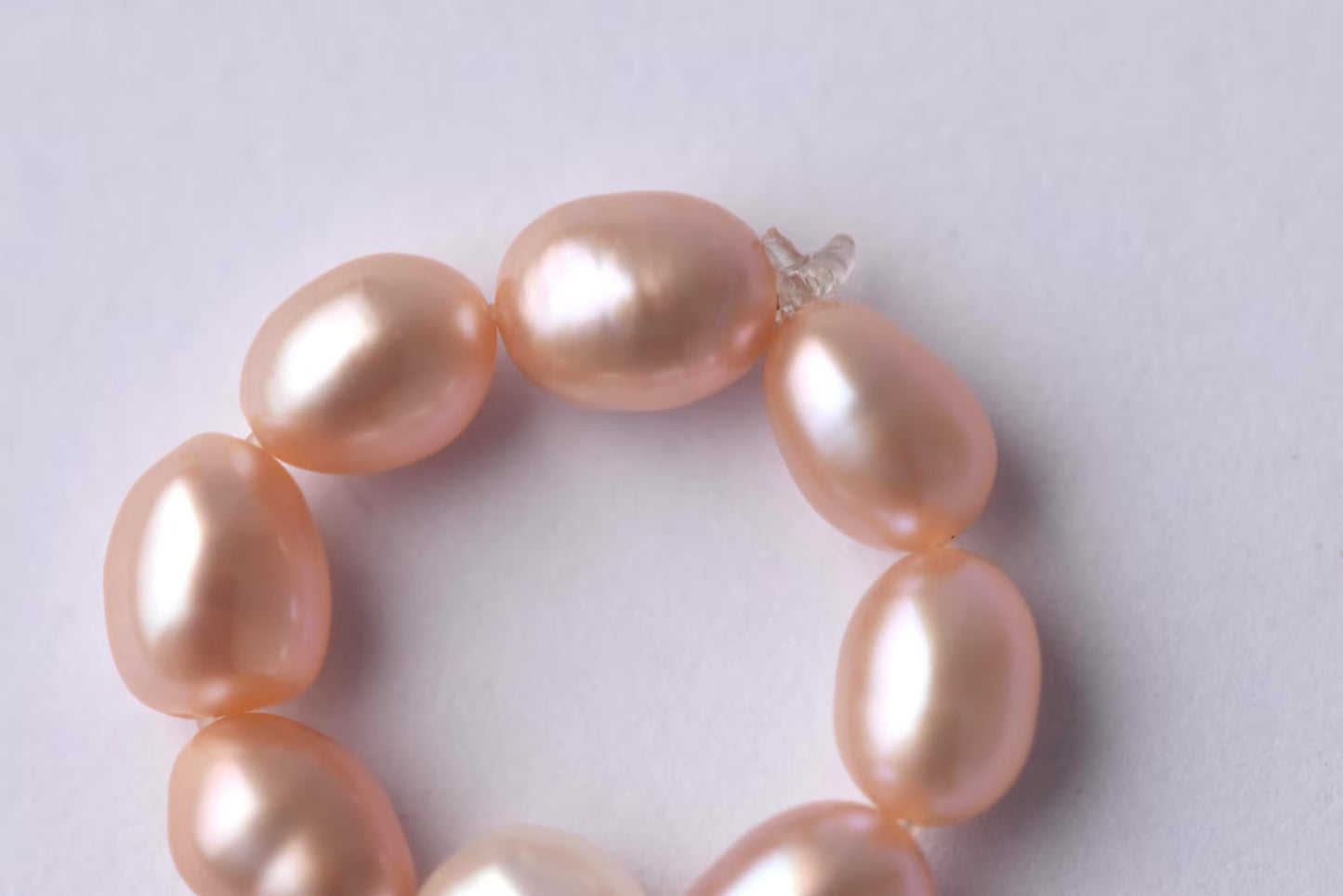 Pale Pink Freshwater Pearl Elastic Ring - Natural Pearls, Minimalist Ring