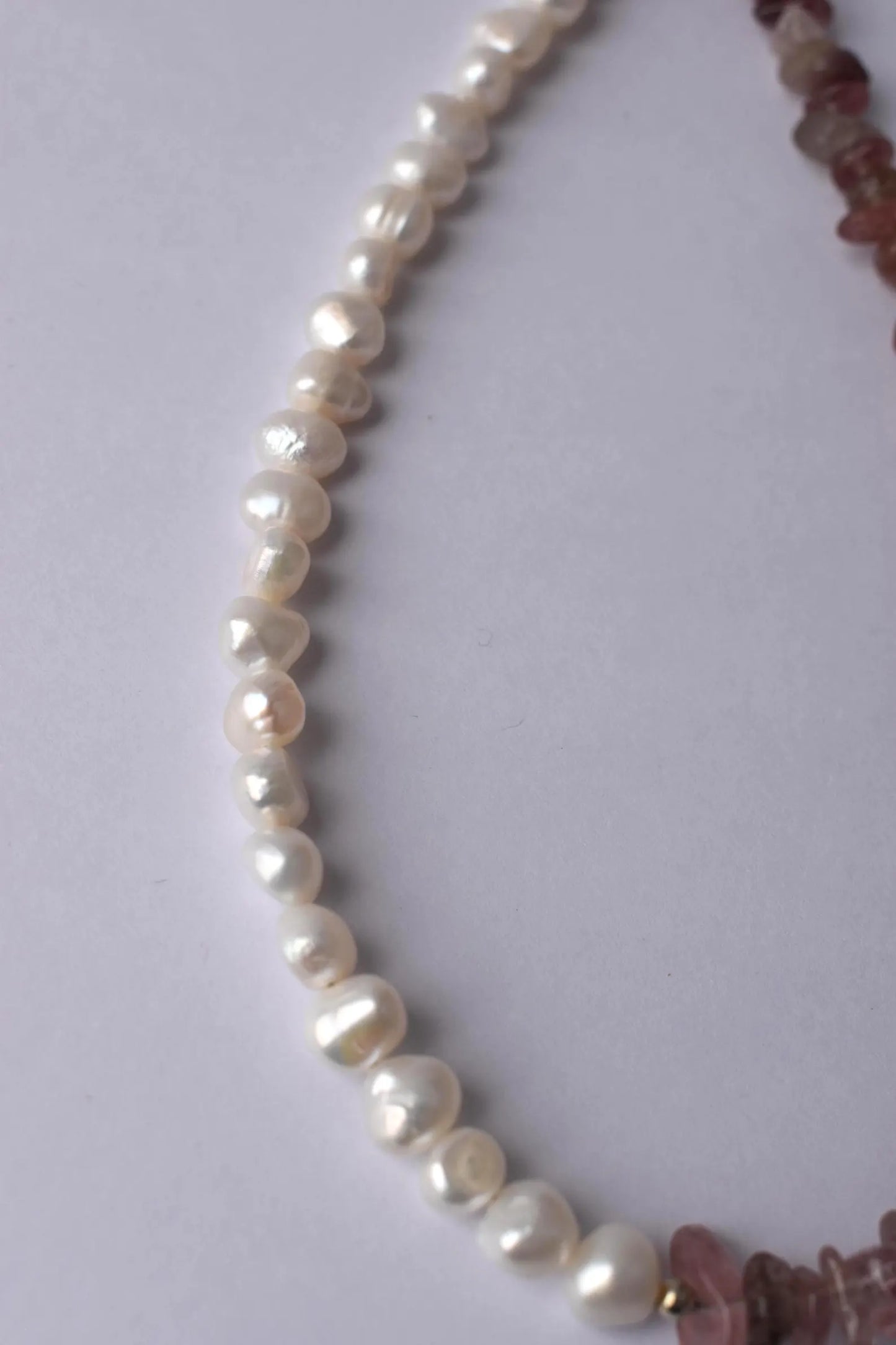 Strawberry Quartz & Freshwater Pearl Sterling Silver Necklace - 15” Handmade Gemstone Jewellery