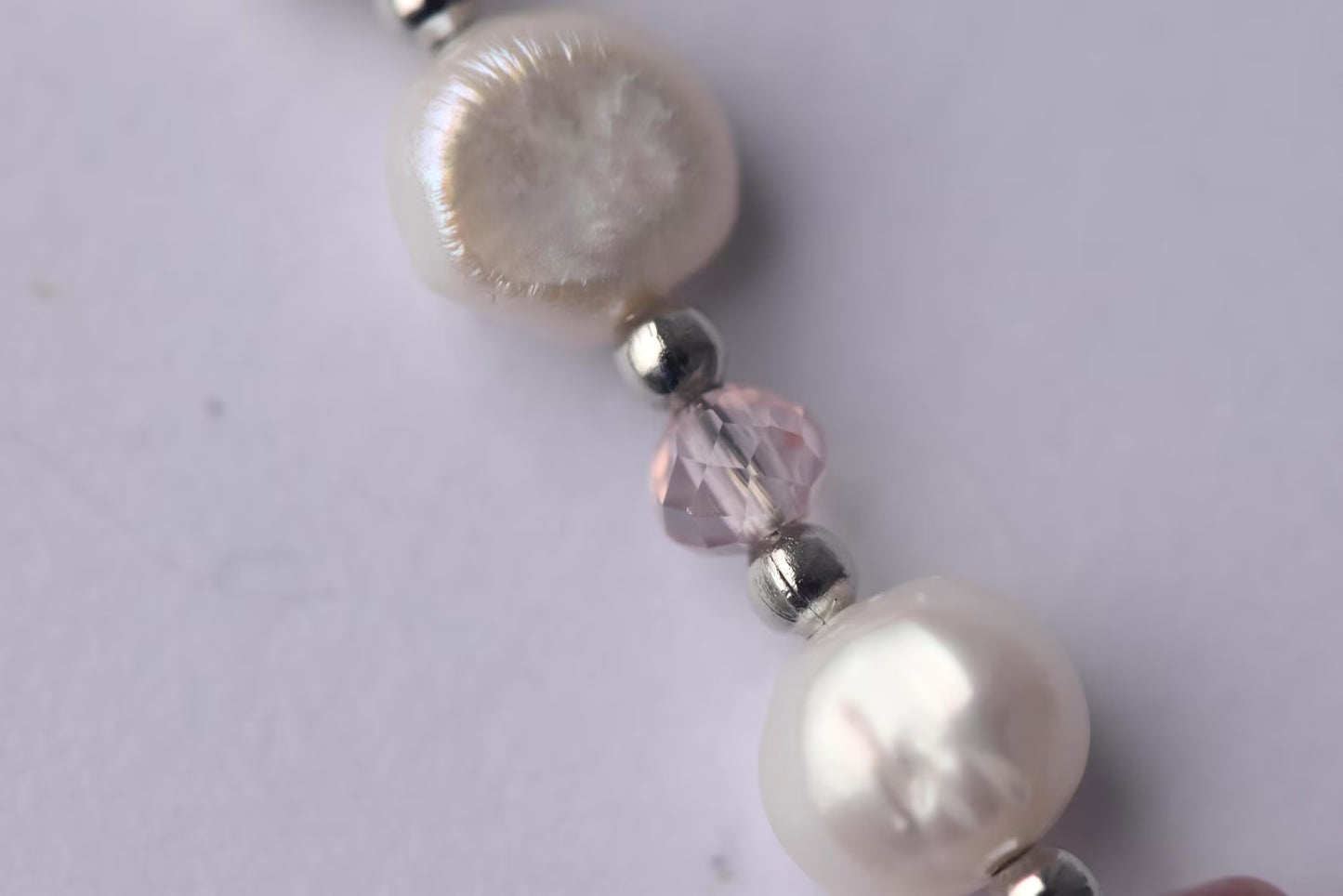 Layered Freshwater Pearl & Strawberry Quartz Sterling Silver Necklace 15"