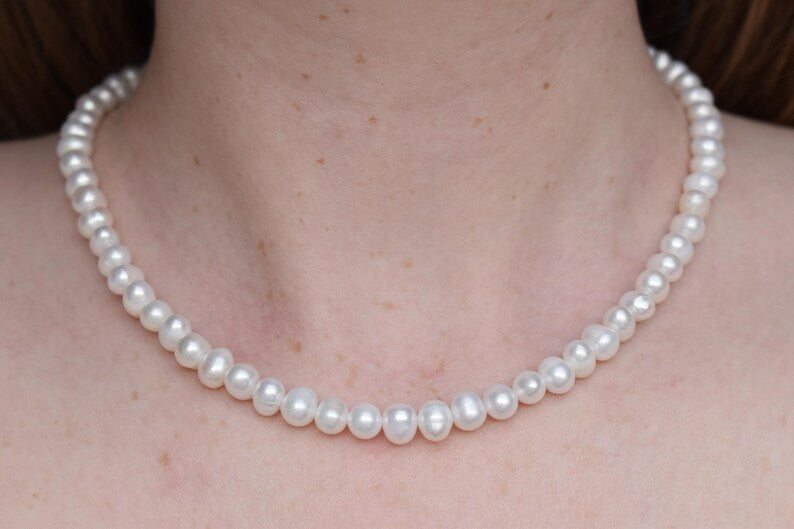 Freshwater Pearl Necklace - Sterling Silver 18" Adjustable Necklace