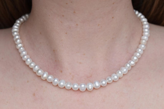 Freshwater Pearl Necklace - Sterling Silver 18" Adjustable Necklace