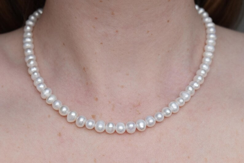 Freshwater Pearl Necklace - Sterling Silver 18" Adjustable Necklace