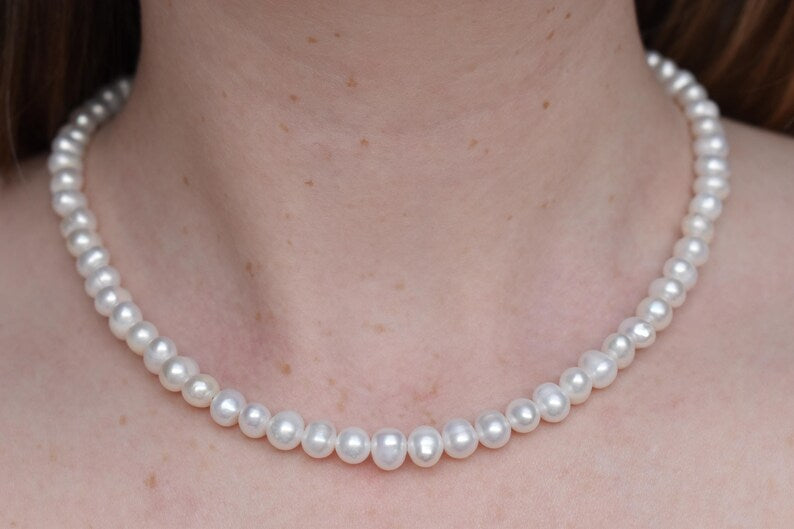 Freshwater Pearl Necklace - Sterling Silver 18" Adjustable Necklace