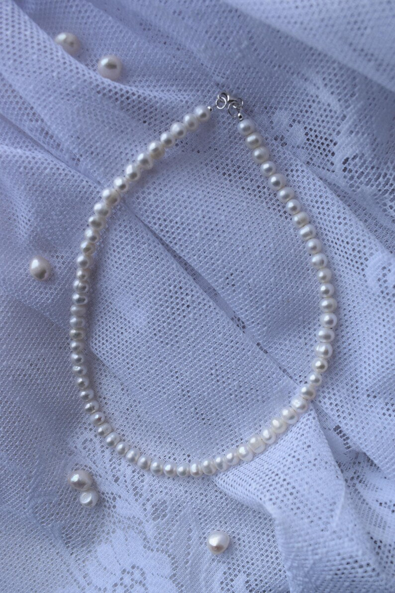 Freshwater Pearl Necklace - Sterling Silver 18" Adjustable Necklace