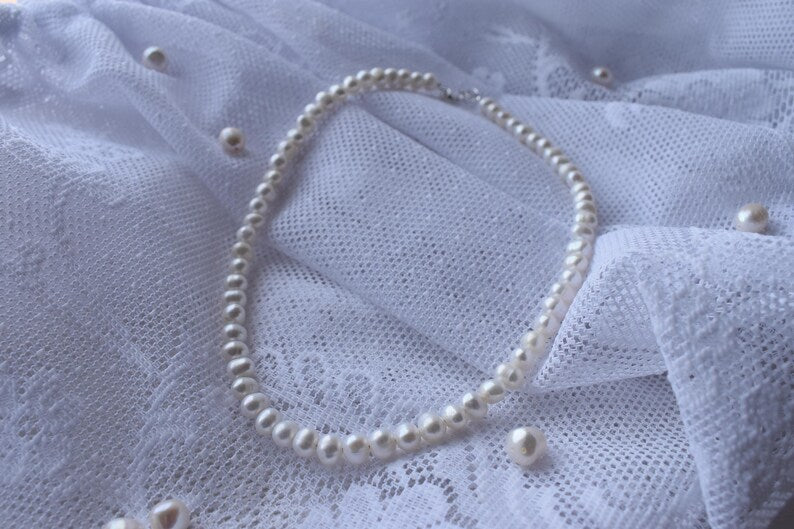 Freshwater Pearl Necklace - Sterling Silver 18" Adjustable Necklace