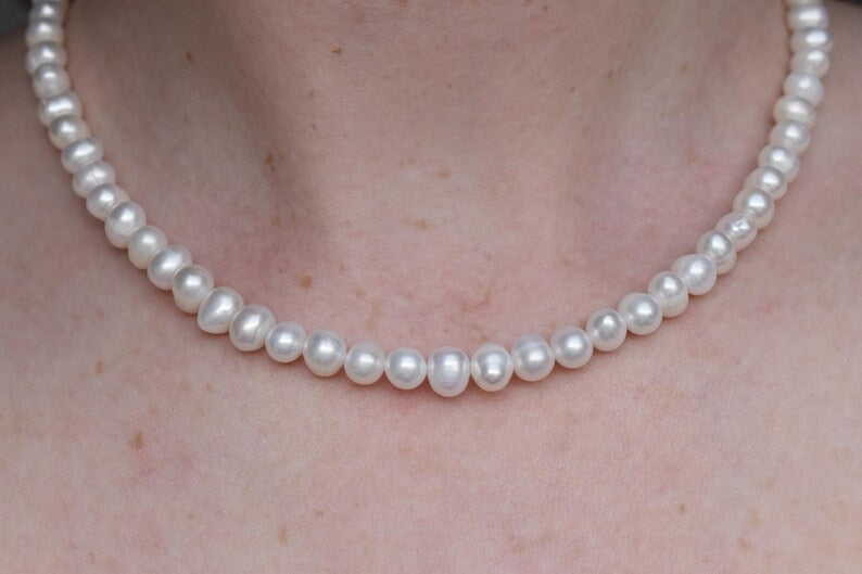 Freshwater Pearl Necklace - Sterling Silver 18" Adjustable Necklace