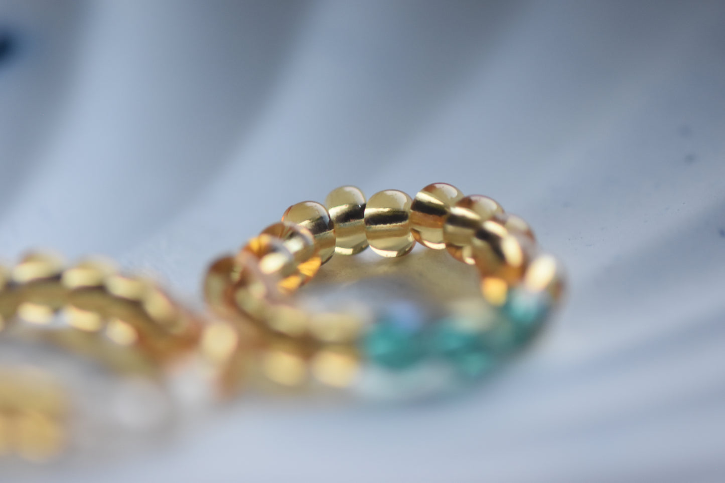 Handmade Two-Ring Bundle - Seed Bead Rings with Pearls & Emerald Glass - Adjustable Fit