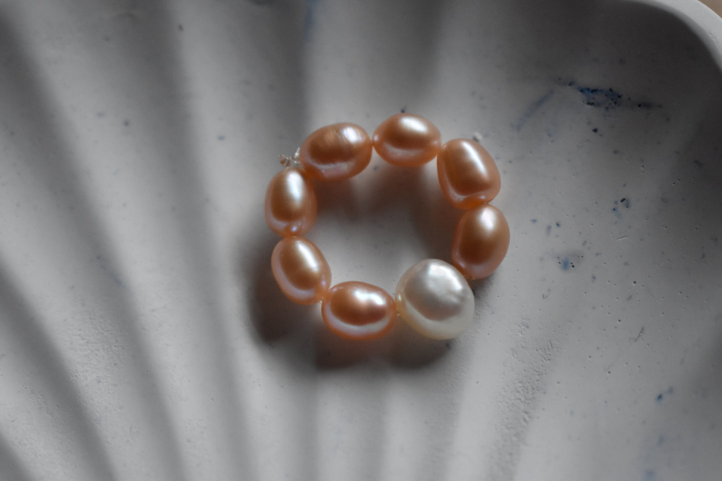 Pale Pink Freshwater Pearl Elastic Ring - Natural Pearls, Minimalist Ring