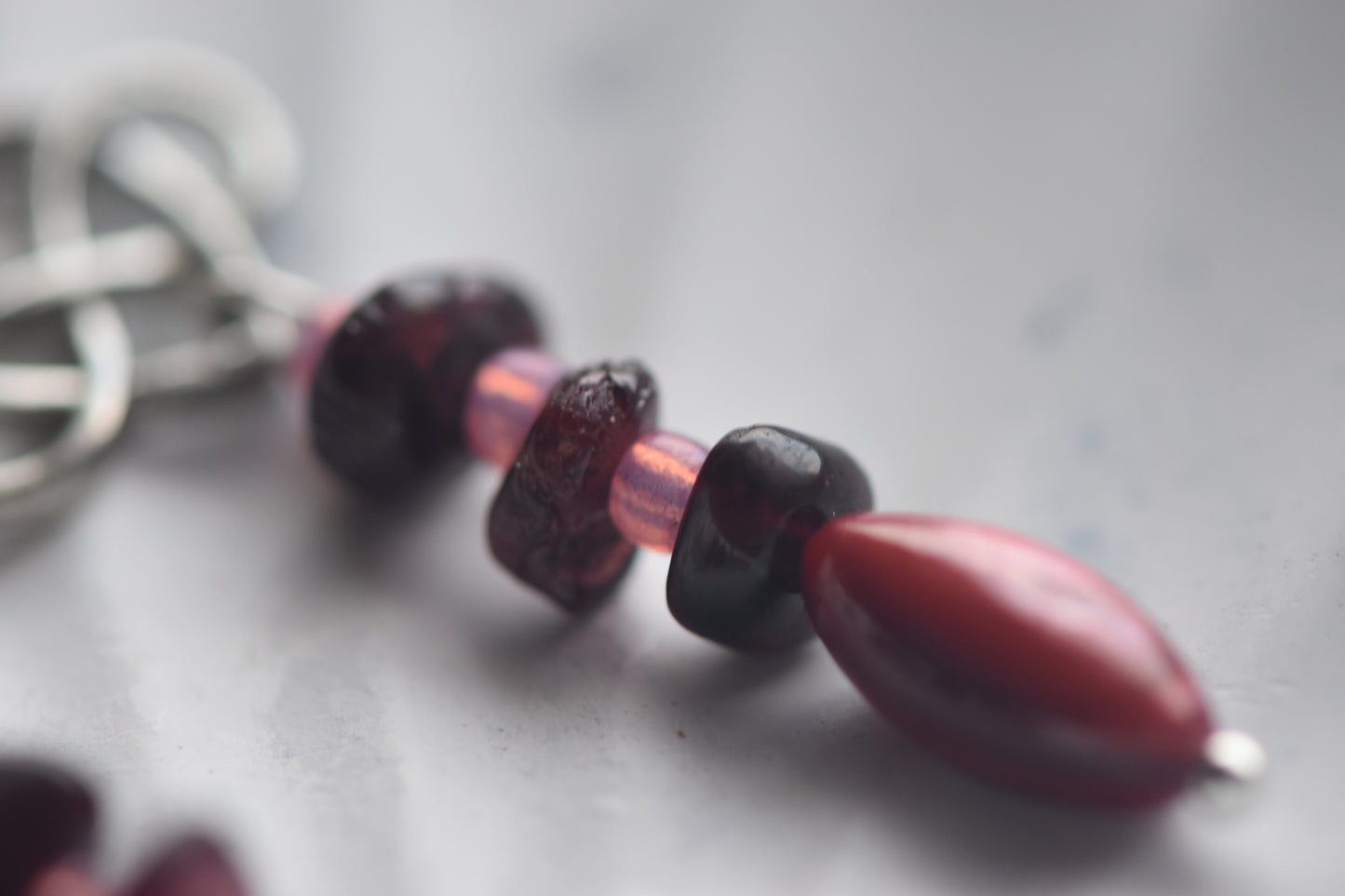 Garnet & Celtic Heart Drop Earrings