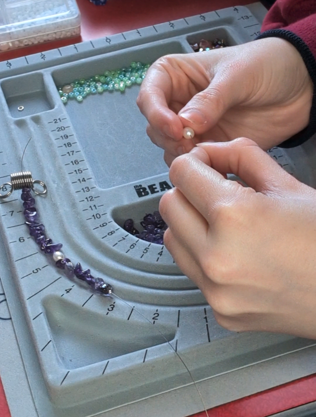 Amethyst Chip & Freshwater Pearl Sterling Silver Necklace - 15” Handmade Gemstone Jewellery