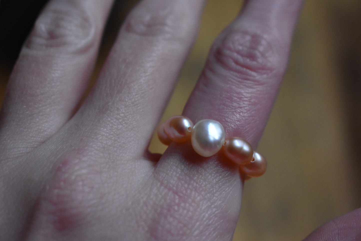 Pale Pink Freshwater Pearl Elastic Ring - Natural Pearls, Minimalist Ring