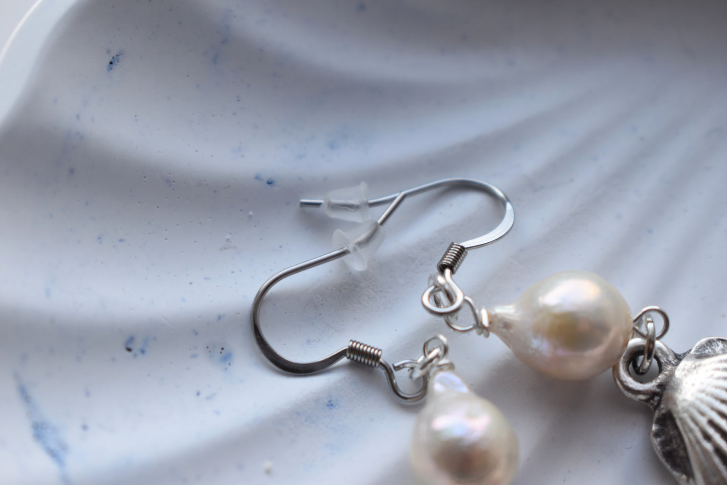 Silver Seashell & Pearl Drop Earrings