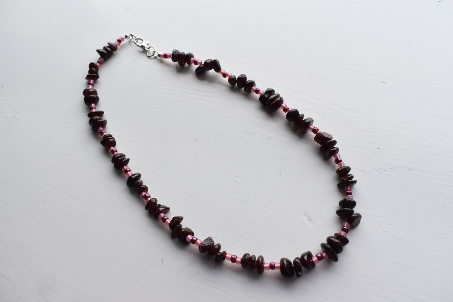 Garnet Chip & Seed Bead Necklace (15")