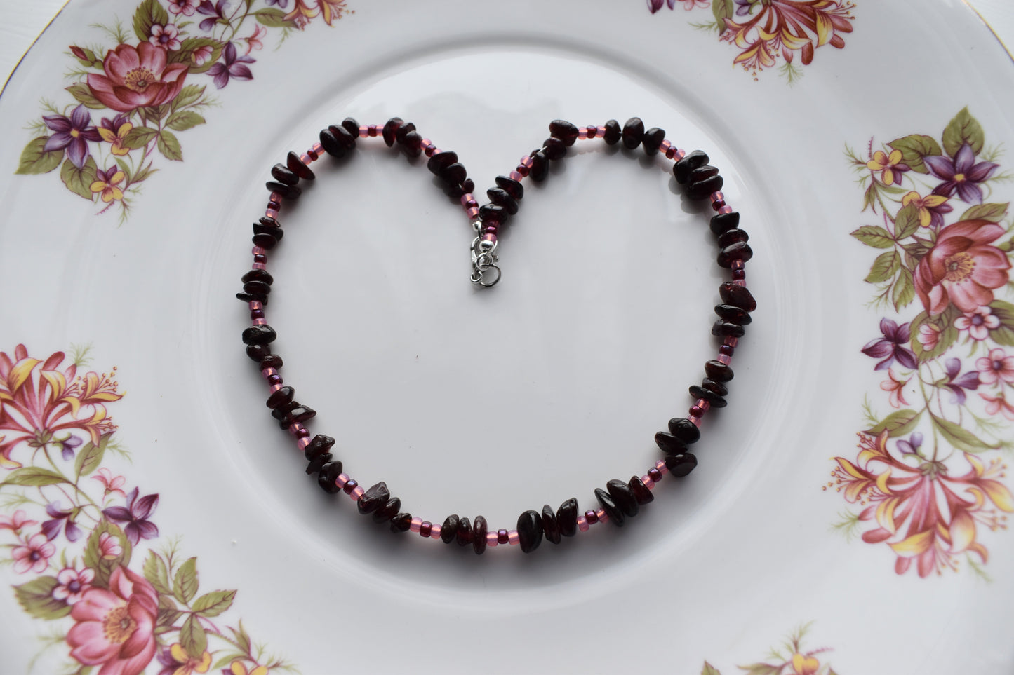 Garnet Chip & Seed Bead Necklace (15")
