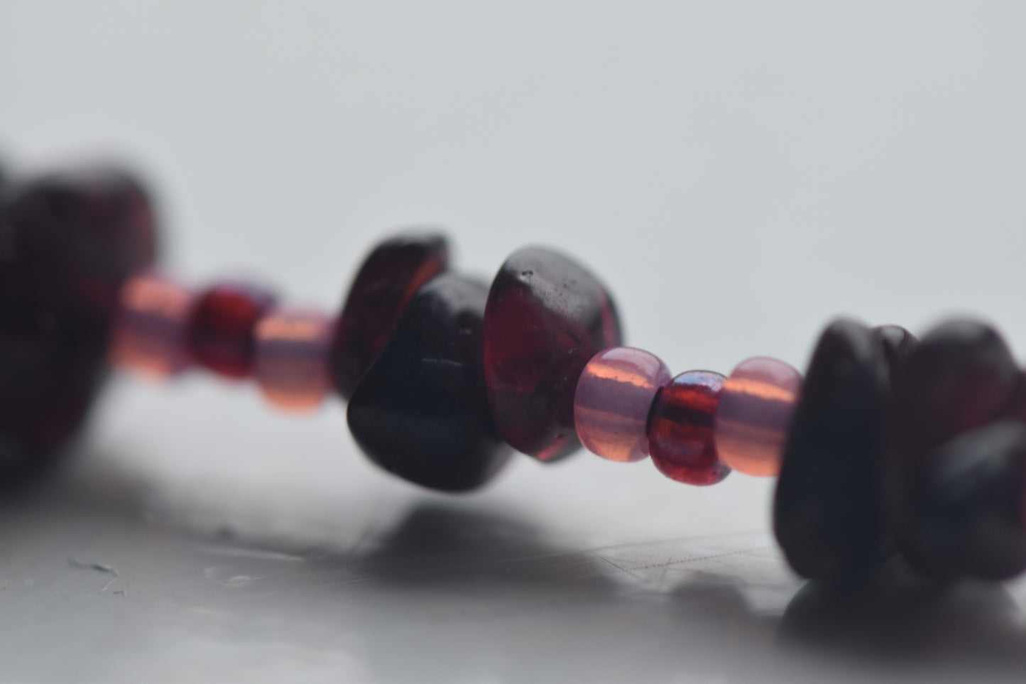 Garnet Chip & Seed Bead Necklace (15")