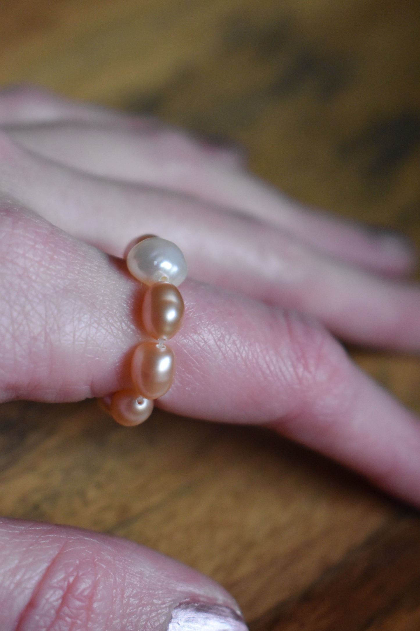 Pale Pink Freshwater Pearl Elastic Ring - Natural Pearls, Minimalist Ring