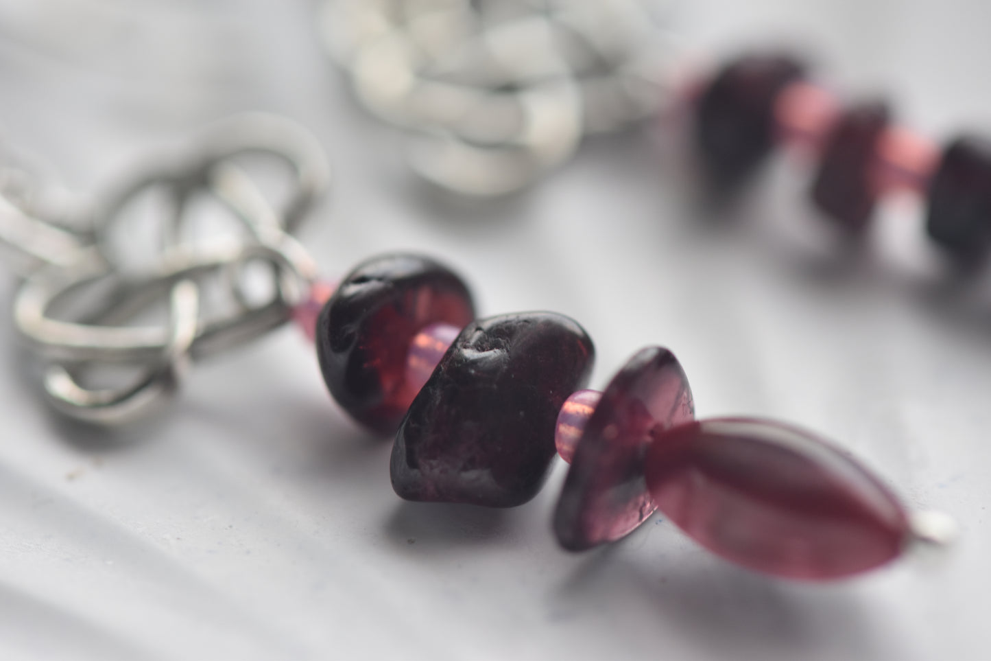 Garnet & Celtic Heart Drop Earrings