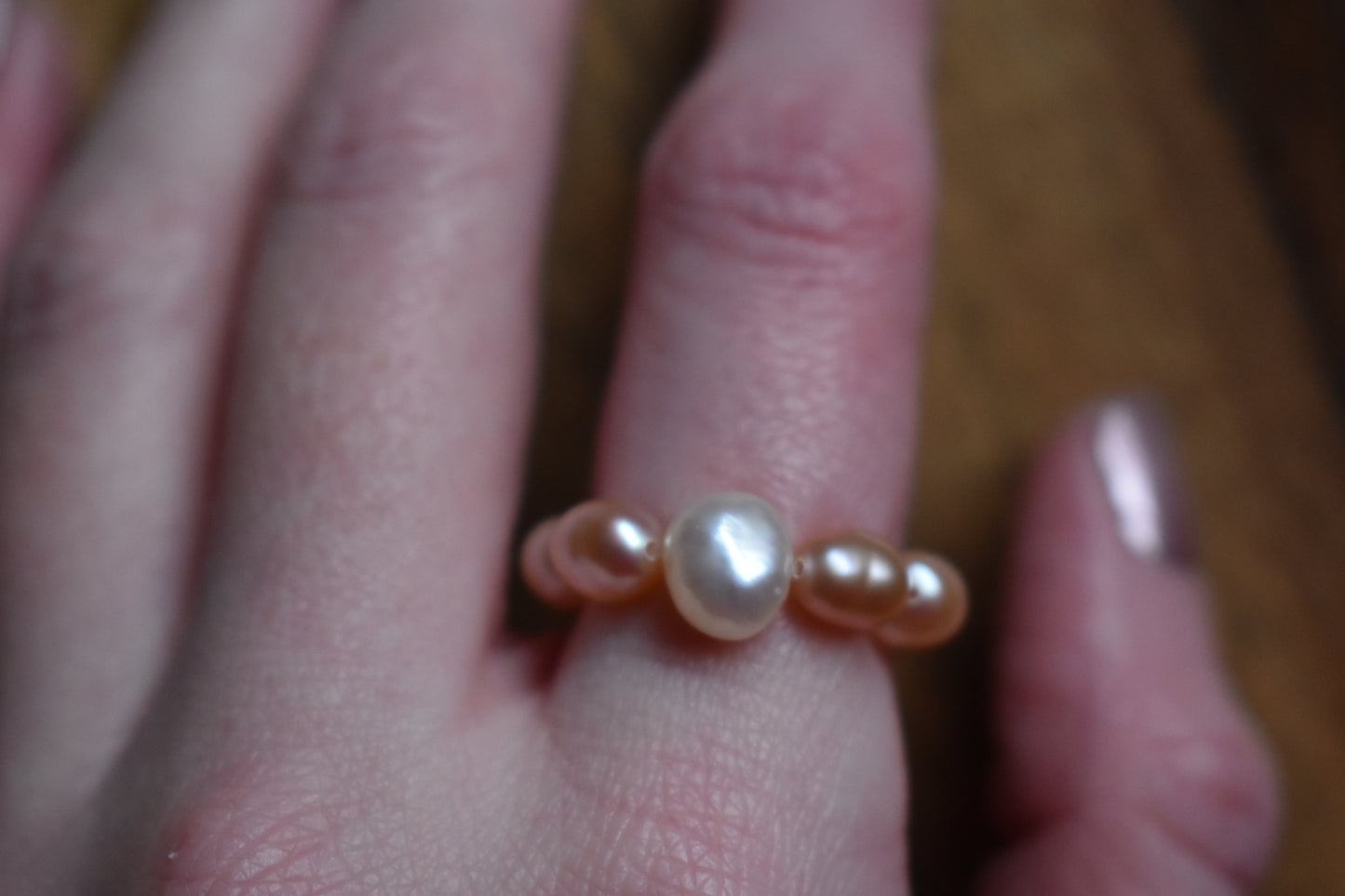 Pale Pink Freshwater Pearl Elastic Ring - Natural Pearls, Minimalist Ring