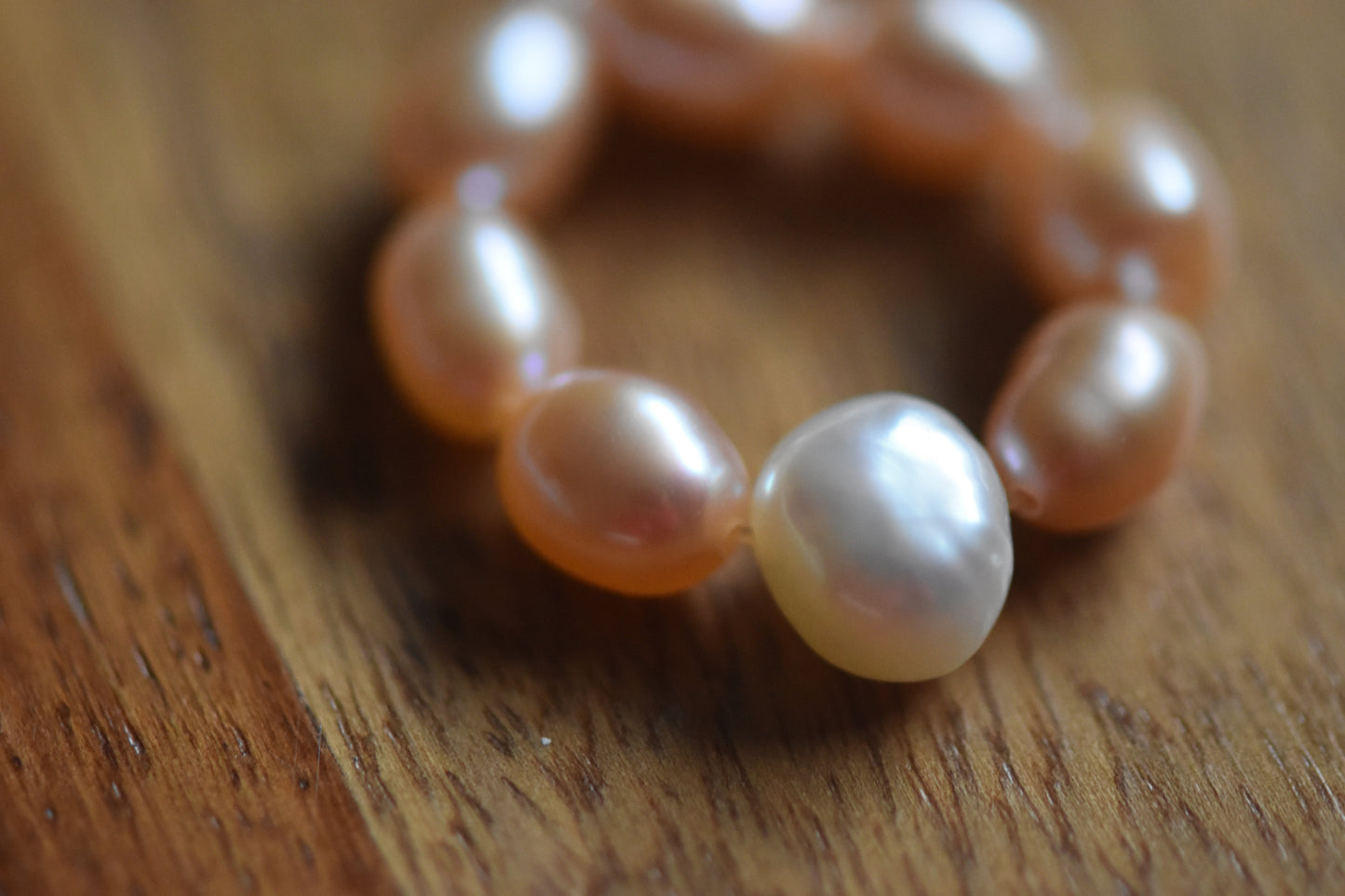 Pale Pink Freshwater Pearl Elastic Ring - Natural Pearls, Minimalist Ring